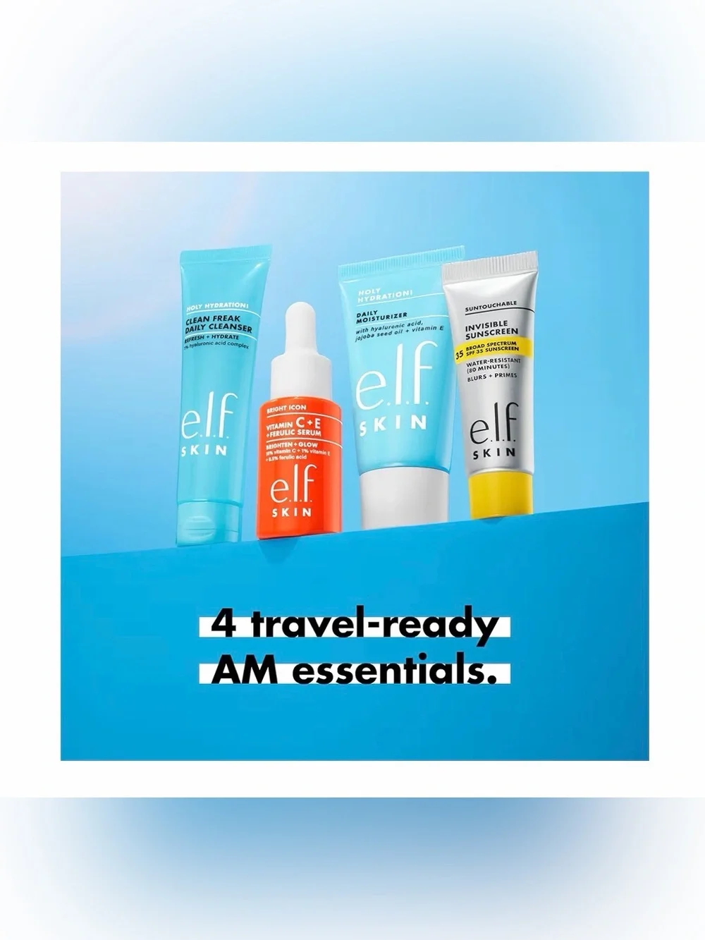 Wake The E.L.F. Up! Skincare Kit - sunscreen, moisturizer, vitamin C & cleanser.
